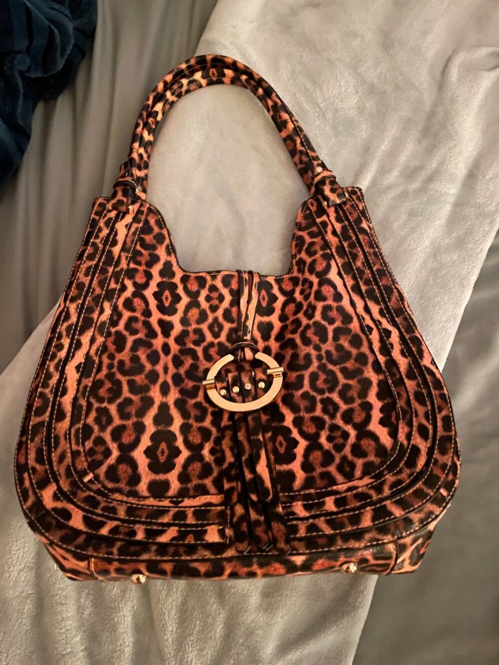 Capamaster Leopard Print Slouchy Handbag with Gold Hardware